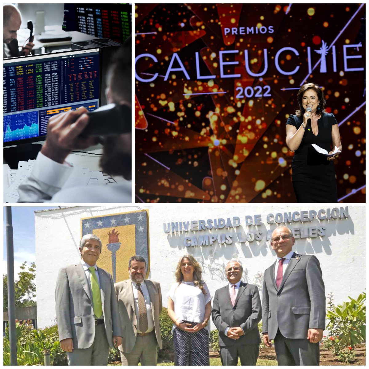 Presentación Premios Caleuche 2022 y equipo de la Universidad de Concepción posando frente a esta