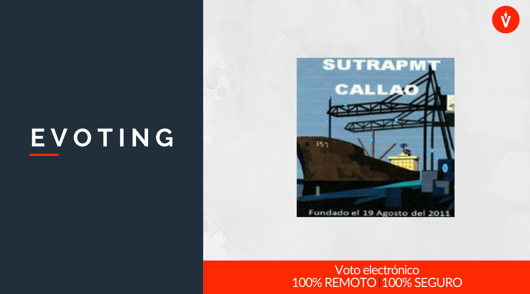 Logo de EVoting junto a logo de Sutrapmt con mensaje que dice Voto electrónico 100% remoto 100% seguro