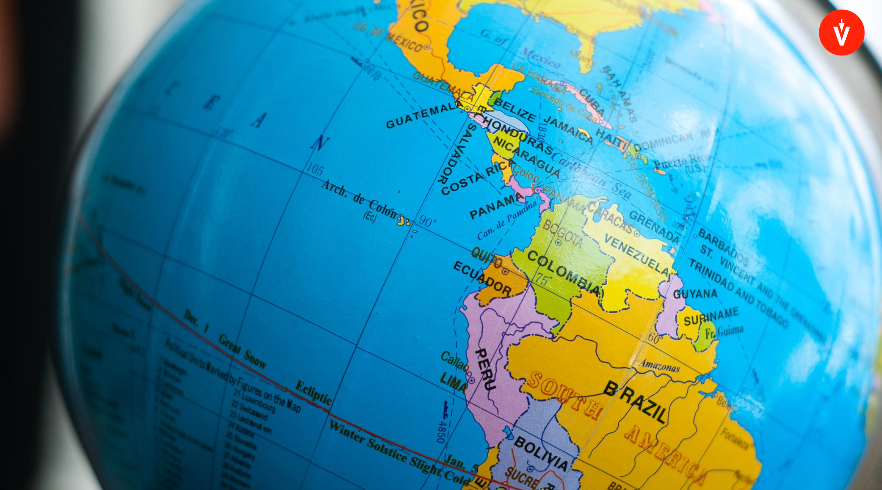 Globo terráqueo que muestra Sudamérica y Centroamérica